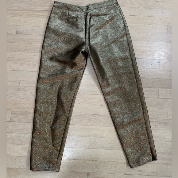 Ramy Brook Lucinda Gold Lame Metallic Skinny Ankle Zip Pants Size 8 EUC - Picture 8 of 8